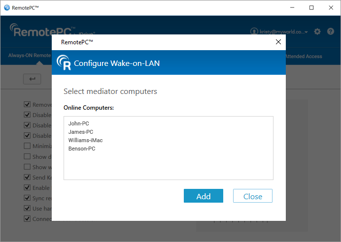 RemotePC Prefrences AddMediatorComputers