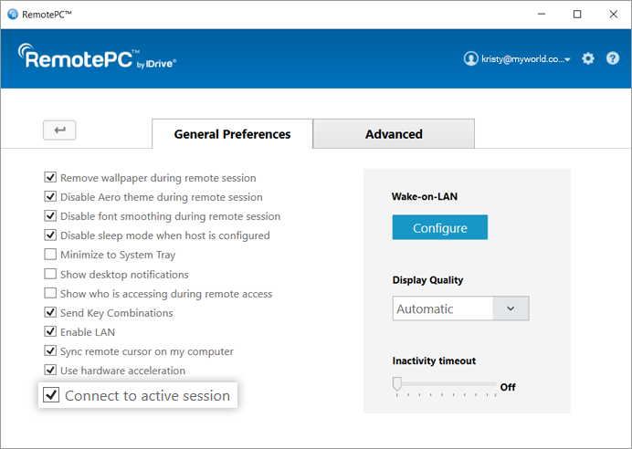 Connect to active session